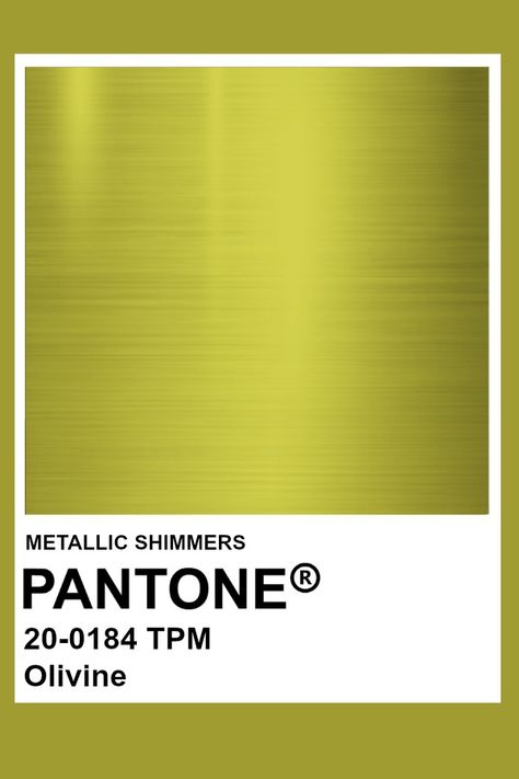 Olivine #Metallic #Pantone #Color Metallic Pantone, Year Board, Work Mood, Pantone Green, Pantone Colours, Olive Colour, Pantone Color Chart, Pantone Palette, Green Chartreuse