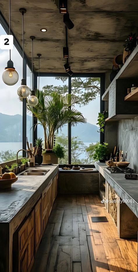 Tropical Modern Kitchen, Modern Tropical Kitchen, Tropical Kitchen Design, Spain House, Tropical Kitchen, Hawaii House, Jungle Life, Creative Organization, Sustainable Kitchen