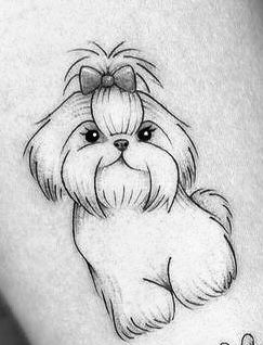 Dog Sketch Easy, Shih Tzu Tattoo, Puppy Drawing Easy, Pet Portrait Tattoos, Dog Drawing Tutorial, Dog Caricature, Small Dog Tattoos, Ink Tattoo Design, Dog Drawing Simple