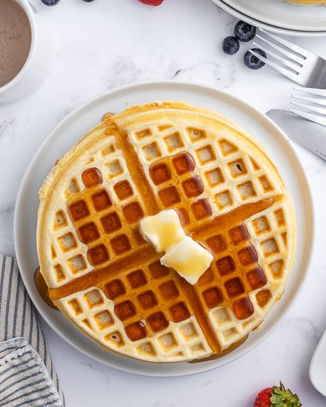 The perfect golden butter waffles with crispy edges, golden throughout and light in the middle. Like Mother Like Daughter, Dinner Meal, Waffle Iron, Pancakes And Waffles, Breakfast For Dinner, Perfect Breakfast, In The Middle, The Middle, Chocolate Chip