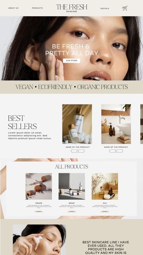 elegant feminine cosmetic website branding design #LogoDesigner #LuxuryItems #LuxuryMarket Serif Website Design, Esthetics Website Design, Beauty Brand Website Design, Eco Friendly Website Design, Aesthetic Website Layout, Skincare Website Design, Beauty Website Design, Spa Website Design, Cosmetic Website