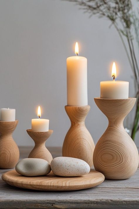 Diy Lathe Projects, Wood Turning Projects For Beginners, Candle Holder Decor Ideas, Wood Turning Ideas, Wood Lathe Projects, Wood Turned Candle Holders, Woodcraft Ideas, Turned Candle Holders, Rustic Wood Candle Holders