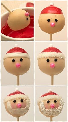 Santa Christmas Cake Pops Cake Pops Weihnachten, Halloween Torte, Santa Cake, Pop Cupcakes, Christmas Cake Pops, Cupcakes Decorados, Cookie Pops, Christmas Sweets, Holiday Cakes