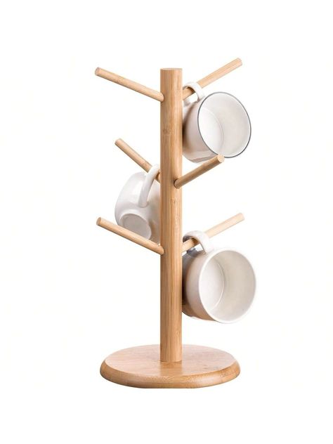 Mug Holder Tree Coffee Cup Holder With 6 Hooks Wooden Mug Tree For Counter 14 Inch Removable Mug StandsI discovered amazing products on SHEIN.com, come check them out! Coffee Mug Tree, Cup Organizer, Wooden Mug, Home Kitchen Bar, Coffee Cup Holder, Mug Tree, Mug Holder, Rack Shelf, Water Cup