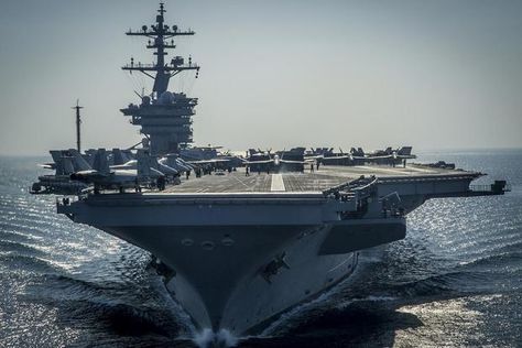 The Nimitz-class aircraft carrier USS Carl Vinson (CVN 70) prepares for flight operations in the Arabian Gulf. Carl Vinson is deployed in the U.S. (U.S. Navy/Mass Communication Specialist 2nd Class Alex King) Carrier Strike Group, Navy Carriers, Navy Aircraft Carrier, Aircraft Carriers, Navy Aircraft, Kamikaze, Ronald Reagan, United States Navy, Navy Ships