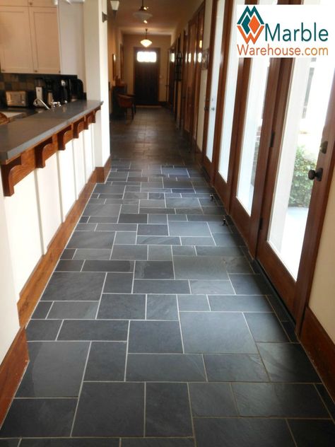 Slate To Hardwood Transition, Mcm Slate Floor, Tudor Entryway, Grey Slate Tile, Tile For Floor, Slate Bathroom, Slate Floors, Natural Stone Tile Floor, Bathroom Upstairs