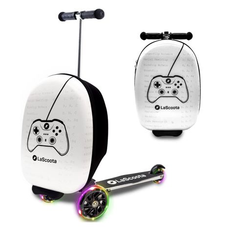 LaScoota Scooter Suitcase, Foldable Scooter Luggage For Kids - Lightweight Kids Ride on Luggage Scooter with Wheels, LED Lights - Video Game Graphic Suitcase Scooter, Ride On Suitcase for Kids Ages 5+ Suitcase Scooter, Scooter Suitcase, Luggage For Kids, Luggage Scooter, Scooter Luggage, Ice Cream Graphic, Rubber Bags, Astronaut Graphic