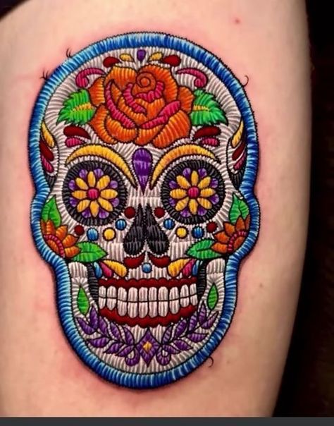 Stitch Patch Tattoo, Embroidery Tattoo Ideas, Brazilian Tattoo, Embroidery Tattoos, Thumb Tattoos, Mexican Art Tattoos, Embroidery Tattoo, Stitch Tattoo, Tattoo Filler