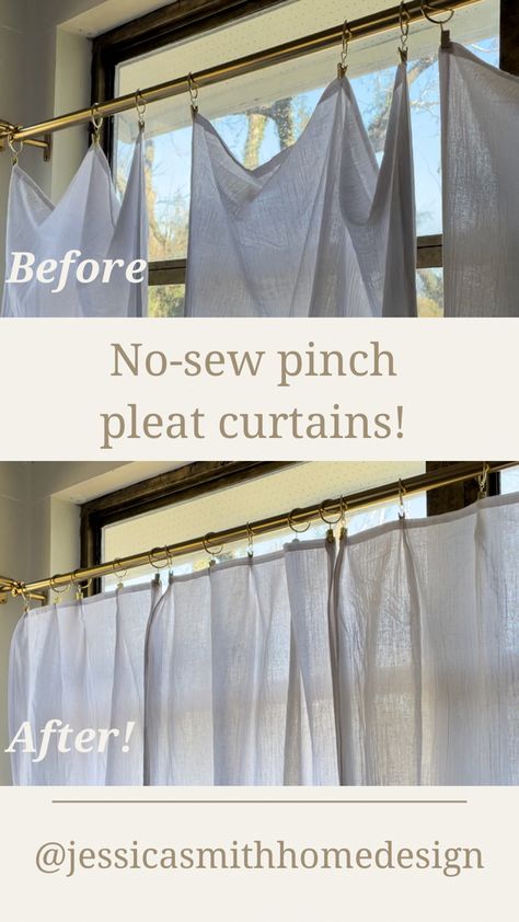 Take your cafe curtains from drab to dressed: A tighter, pinch-pleated look gives curtain panels a more tailored and sophisticated style. I made these with dish towels! Pleated Cafe Curtains, Curtains Diy, Cafe Curtain, Pleat Curtains, Pinch Pleat Curtains, Pleated Curtains, Cafe Curtains, Diy Curtains, Curtain Panels