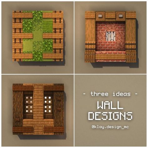 Minecraft Wall Depth, Minecraft Wall Inspiration, Minecraft Wall Texturing, Minecraft Brick Wall Design, Minecraft Interior Wall Design Ideas, Minecraft Map Wall Ideas, Minecraft Sign Board Design, Minecraft Spruce Wall Design, Wall Patterns Minecraft