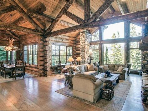 Top 60 Best Log Cabin Interior Design Ideas - Mountain Retreat Homes Log Cabin Interior Design, Lodge Living Room, Cabin Interior Design, Log Cabin Living, Log Home Living, Log Cabin Interior, Log Cabin Ideas, Log Home Decorating, Cabin Living