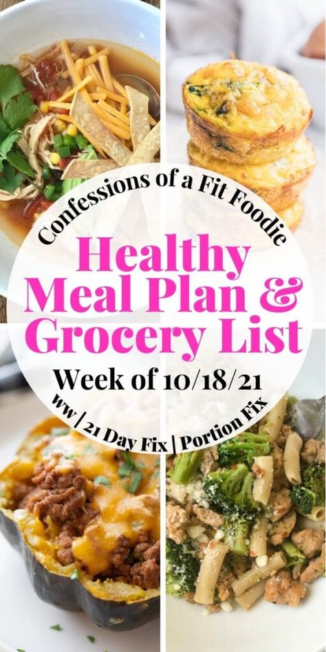 Looking for a 21 Day Fix Meal Plan with five dinners, breakfast and lunch with cozy fall meals? This meal plan has healthy and quick dinners perfect for fall. WW points, printable grocery list, and meal planning spreadsheet included, too. Confession Of A Fit Foodie, Perfect Portions Meal Plan, 6 Meals A Day Meal Plan, Ww Meal Plan, Confessions Of A Fit Foodie, 21 Day Fix Diet, Printable Grocery List, Meal Plan Grocery List, Fit Foods