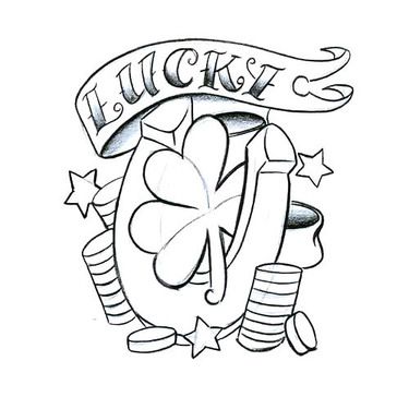 Lucky Clover Tattoo Design Lucky Clover Tattoo, Clover Tattoo Design, Cherub Tattoo Designs, Small Crown Tattoo, Easy Tattoos To Draw, Key Tattoo Designs, Key Drawings, Ace Tattoo, Draw Tattoo