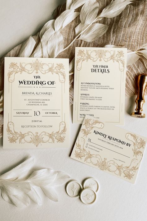 💌🕊 Unveil the charm of bygone days with our Vintage Wedding Invitation Suite. This carefully curated collection is a homage to timeless elegance, crafted for those who yearn for the nostalgic whisper of a romantic, antique-styled celebration. Each piece in this bundle, from the intricate invitations to the delicate Save The Date, RSVP, and Details cards, is imbued with the soul of a fairytale wedding. Step into your storybook love affair with a suite that reflects the grace of true romance. 🌹 Fairytale Save The Date Ideas, Vintage Wedding Theme Elegant, Engagement Party Vintage, Vintage Romance Wedding, Engagement Party Themes, Save The Date Rsvp, Room Book, True Romance, Vintage Romance