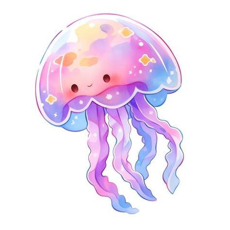 Chibi Jellyfish, Cute Art Bases, Kawaii Jellyfish, Seahorse Drawing, Jellyfish Drawing, Cute Seals, Graphic Shapes Design, Jellyfish Art, Japanese Characters