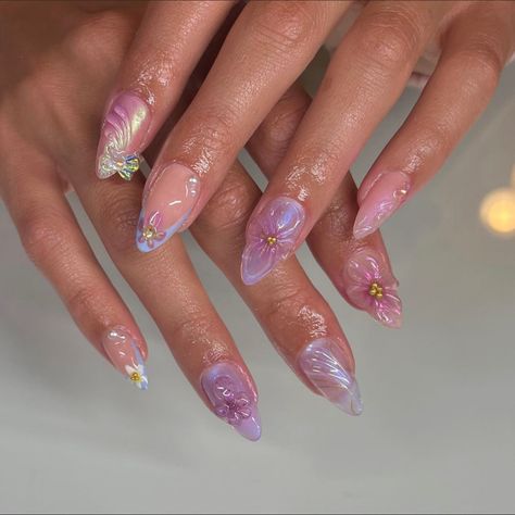 Nail Design Gold, Nail Organization, 3d Flower Nails, Summery Nails, Purple Nail, Her Nails, Mermaid Nails, Soft Nails, Prom Nails