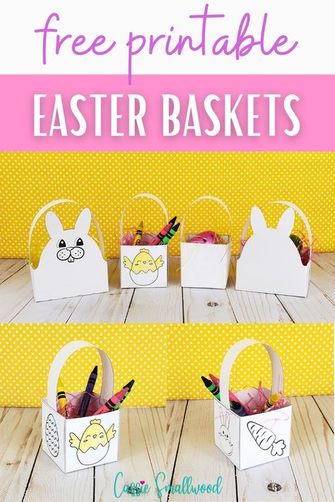 free printable paper Easter baskets for kids to print out, color in, and cut out. Paper Basket Template Printables, Diy Easter Bags For Preschool, Easy Paper Easter Baskets, Easter Boxes Template, Printable Easter Baskets Template, Easter Paper Crafts Free Printables, Easter Basket Templates Free Printables, Preschool Easter Basket Craft, Easter Basket Crafts For Preschoolers