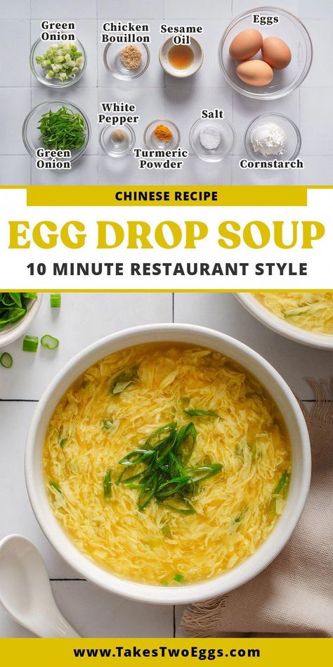 This traditional restaurant-style Chinese Egg Drop Soup is so warm, comforting, and EASY to make. Made with a handful of pantry staples this soup recipe is ready in just 10 minutes! Skip the takeout and enjoy this Chinese recipe at home today. Easy Eggdrop Soup Recipe, Eggs Drop Soup, Classic Egg Drop Soup, Spicy Egg Drop Soup Recipe, Thick Egg Drop Soup, Homemade Egg Drop Soup Easy, How To Make Egg Drop Soup At Home, Simple Egg Drop Soup, Egg Drop Soup With Noodles