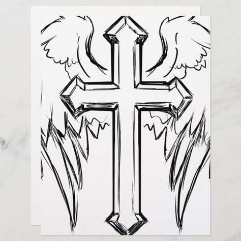 Simple Angel Tattoos, Cross With Wings Tattoo, Wings Card, Cross Coloring Page, Cross With Wings, Angel Wings Illustration, Cross Drawing, Christ Cross, Angel Wings Design