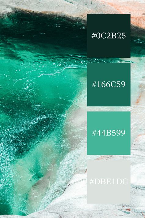 This emerald green color palette showcases the vibrant, almost ethereal green of a natural water pool. The color transitions from a deep, mesmerizing emerald to lighter, more translucent shades, creating a fresh and invigorating visual. Color Scheme Emerald Green, Emerald Green Color Palette, Ethereal Green, Color Scheme Generator, Green Color Palette, Emerald Green Color, Water Pool, Green Colour Palette, Palette Color