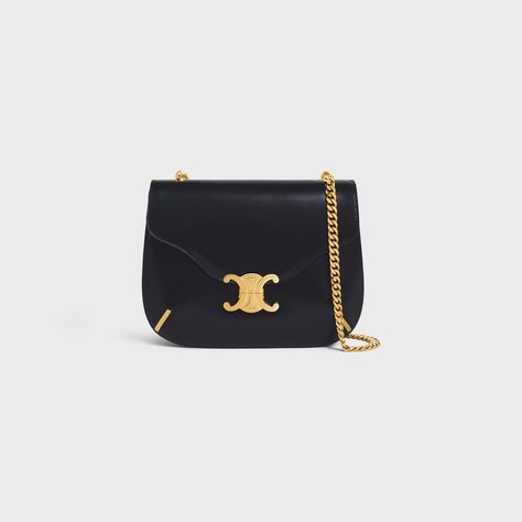 chain besace triomphe in shiny calfskin - Black | CELINE Triomphe Bag, Celine Shoulder Bag, Celine Triomphe, Fragrance Bottle, Fragrance Samples, Bag Obsession, Chloe Drew, Branded Bags, Luxury Handbags