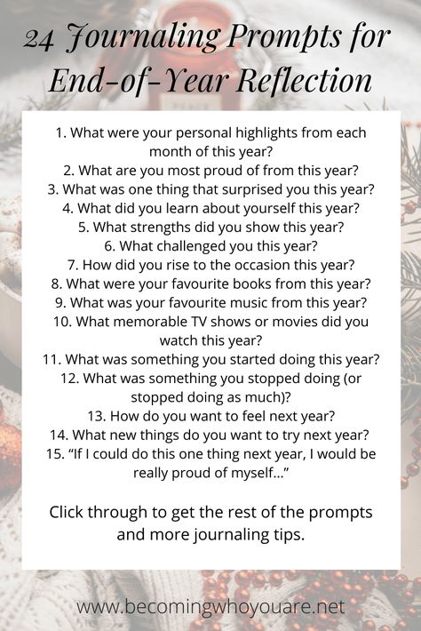 24 Journaling Prompts for End-of-Year Reflection - Becoming Who You Are Goals Checklist, Yearly Review, Year End Reflection, Reflect On The Year, Diy Planners, Year Review, 2025 Year, Journal Questions, Set Intentions