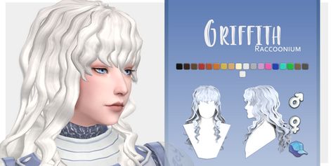 Griffith hair | Raccoonium on Patreon Griffith Hair, Mint Green Hair, Half And Half Hair, Sims Medieval, Sims 4 Patreon, Sims 4 Anime, Pelo Sims, Free Sims, Split Hair