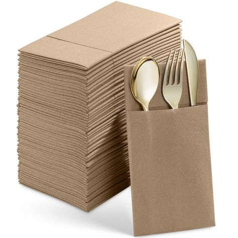 PRICES MAY VARY. HIGH-END DISPOSABLE NAPKINS WITH POCKET FOR SILVERWARE - These pocket napkin are perfect for incorporating an upscale look in your table settings while still offering the convenience of disposable napkins! PRACTICAL & SANITARY - Featuring a divided pocket for utensils, no matter which way you insert the utensils, the cutlery easily fits into the pre-folded pocket to ensure the sanitation of your utensils while also keeping the settings stationary on each table. HIGH QUALITY - Th Silverware Ideas For Wedding, Wrapped Silverware, Napkins For Wedding, Wedding Dinner, Wedding Napkins, Napkin Holder, Dinner Napkins, Paper Napkins, Crafty Ideas