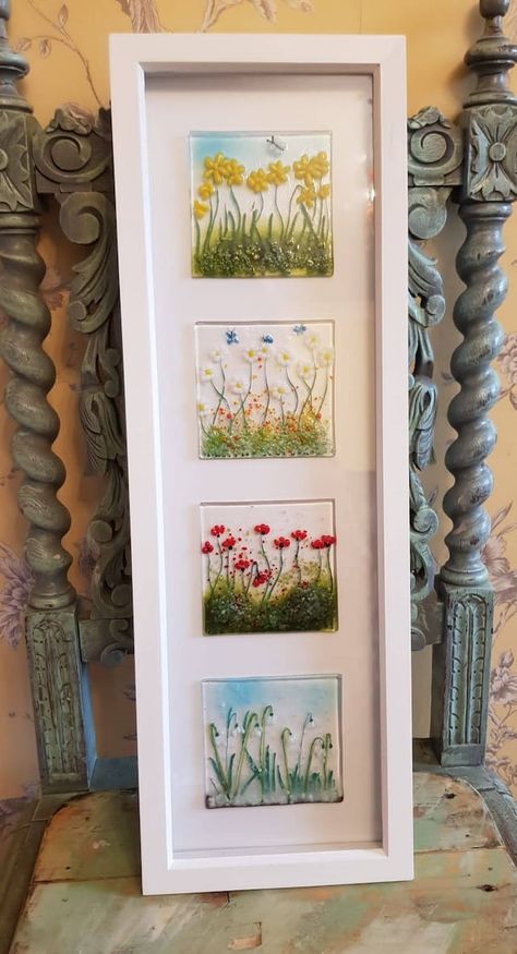 Kingsleycrafter - Etsy UK Fused Glass Art Ideas, Fused Flowers, Wall Hanging Flowers, Flowers Poppy, Landscape Glass, Box Frame Art, Fused Glass Panel, Glass Art Pictures, Glass Fusion Ideas