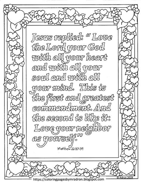 Coloring Pages for Kids by Mr. Adron: Free Printable Matthew 22:37-39 Coloring Page, The Greatest Commandment Bible Verse Matthew 22 37 Craft Sunday School, Greatest Commandment Craft For Kids, The Greatest Commandment Craft For Kids, The Greatest Commandment, Turtle Pictures, Nativity Craft, Matthew 22, Matthew 22 37, Scripture Coloring