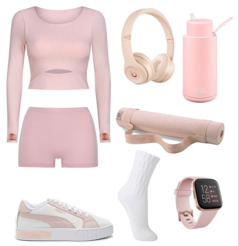 Sporty Outfit Layout, Cute Light Pink Outfits, Girly Workout Outfits, Pink Workout Clothes, Women Sporty Outfits, Pilates Outfit, Pink Pilates Princess, Pink Pilates, Pilates Princess