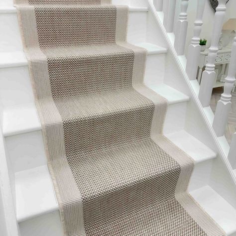 Vichy Beige Stair Runner Farmhouse Stair Runner, Beige Stair Runner, Neutral Stair Runner, Striped Stair Runner, Stair Carpet Runner, Farmhouse Stairs, White Stairs, Contemporary Stairs, Stair Rods