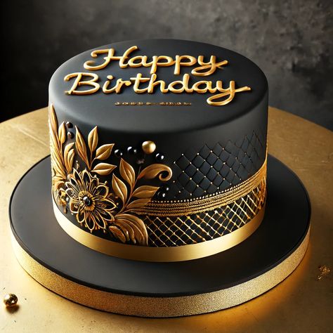 Black And Gold Birthday Cake Images Unique Cake Designs For Men, Birthday Cake Black And Gold, 50th Birthday Cake Designs, Black And Gold Birthday Cake, Monster Truck Birthday Cake, Wedding Cake Gift, Anniversary Cake With Name, Art Birthday Cake, Birthday Cake Images