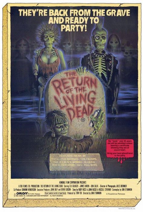 The Return of the Living Dead 27x40 Movie Poster (1985) Return Of The Living Dead, Vintage Films, Horror Vintage, The Living Dead, 80s Horror, Zombie Movies, Horror Posters, Evil Dead, Classic Horror Movies