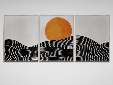 Triptych Wall Art Bedroom, Modern Triptych Art, Diy Triptych Wall Art, Three Piece Art Paintings, 3 Piece Wall Art Living Room, Multi Canvas Painting Ideas Easy, Three Paintings On Wall, 3 Set Paintings Wall Art Diy, Simple Wall Art Diy Paint