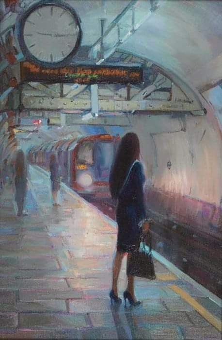 "Nine Fifteen" by Nadia Tsakova Girl Train, Underground Art, Train Art, Painting Media, Gcse Art, Art Lessons Elementary, A Level Art, Art Lesson Plans, London Art