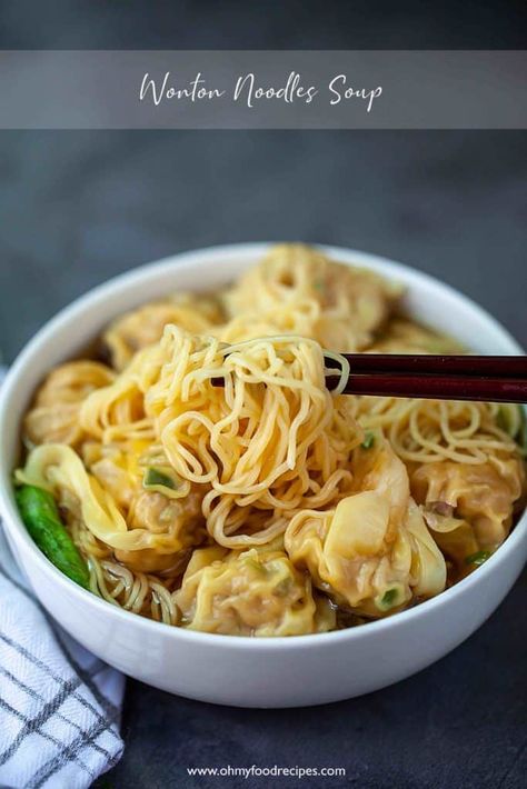 Wonton Egg Noodle Soup, Ramen Noodles With Wontons, Ramen Wonton Soup, Wonton Ramen Soup Recipe, Ramen Noodle Recipes With Dumplings, Wonton Soup With Noodles, Wonton Soup With Ramen Noodles, Ramen Dumpling Soup, Asian Soups And Stews