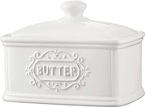 AmazonSmile | Porcelain butter dish with lid for countertop, White Dish Butter Crock Butter Keeper Farmhouse Butter TAWCHES: Butter Dishes Butter Churner, Butter Holder, Butter Keeper, Kitchen Farmhouse Decor, White Dish, Butter Crock, Ceramic Butter Dish, Blue Dishes, White Dishes