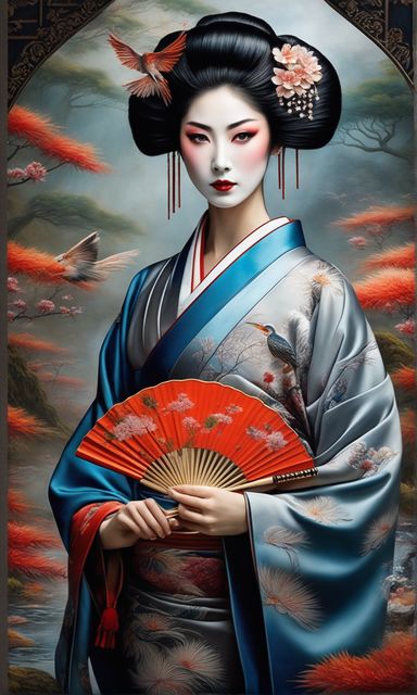 Japanese Expressions, Geisha Artwork, Art Geisha, Asian Artwork, Dynamic Painting, Digital Painting Techniques, Art Fractal, Geisha Art, Japanese Geisha