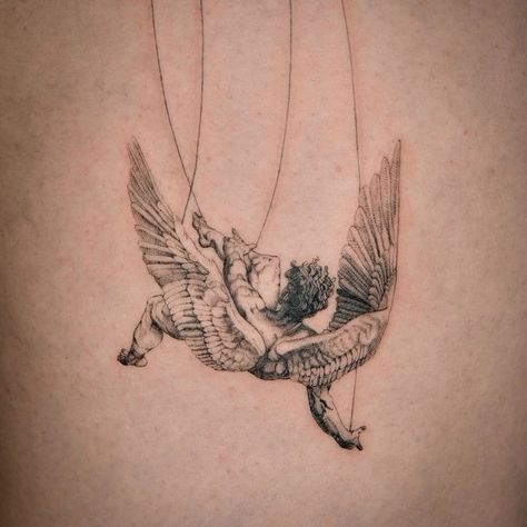 Angle Falling Tattoo, Fallen Angels Tattoos, Fallen Wings Tattoo, Falling Lucifer Tattoo, Falling Angles Tattoos, Dark Angel Tattoo For Women, Fallen Angel Tattoo Ideas, Detailed Angel Tattoo, Fallen Angel Tattoo Stencil