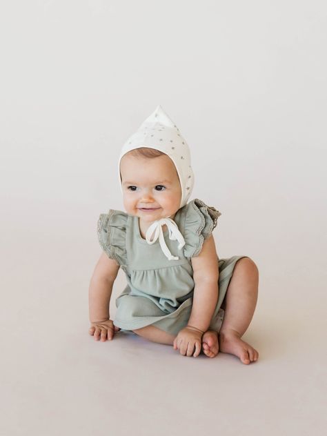 Flutter Dress | Sage Quincy Mae, Dress Sage, Baby Momma, Baby Turban, Baby Bonnets, Third Baby, Flutter Dress, Baby Style, Organic Baby Clothes