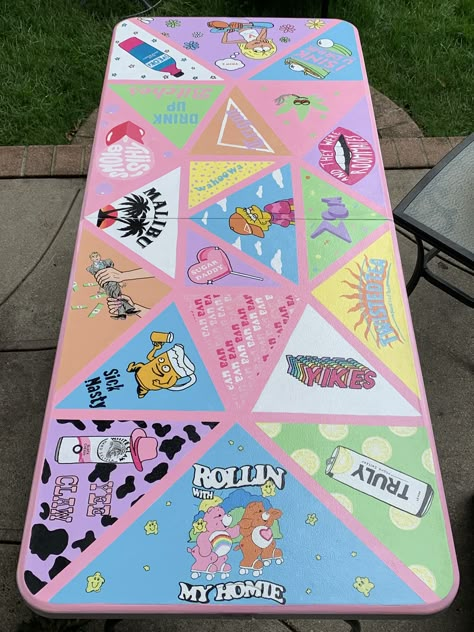 Table painted with all pastel paints! Made to custom order. Follow the link to get yours!!! Pong Table Painted, Beer Pong Table Diy, Diy Beer Pong, Diy Beer Pong Table, Custom Beer Pong Tables, Beer Pong Table Designs, Table Painting, Beer Table, Drinking Games For Parties