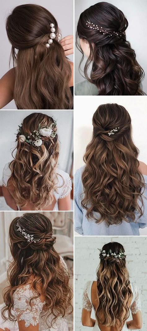 Hairstyles For Brides, Bridal Hair Half Up, Cute Prom Hairstyles, Wedding Hair Half, Formal Hairstyles For Long Hair, Long Hair Wedding Styles, Prom Hairstyles For Long Hair, Wedding Hair Inspiration, Wedding Hair Down