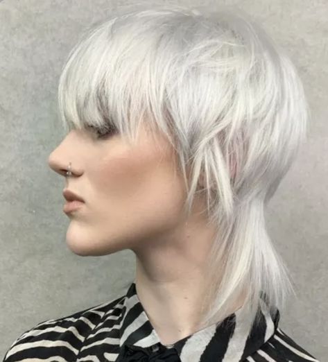 Platinum Mullet, Mullet For Women, White Mullet, Wolf Hairstyle, Female Mullet, Trending Haircuts For Women, Haircut Options, Haircut Idea, Pixie Mullet