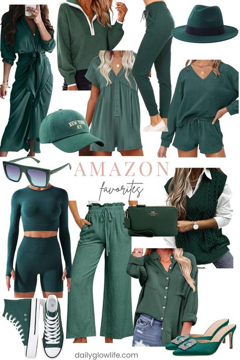 Amazon Hunter Green Fashion Favorites - Women's Hunter Green Clothing Finds Hunter Green Outfits For Women, Hunter Green Outfit, Amazon Fashion 2024, Green Outfits For Women, Found It On Amazon, Green Clothes, Trending Looks, Amazon Fashion Finds, Clothing Finds