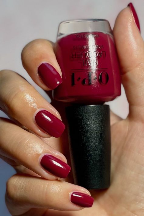 OPI We the Female Swatch We The Female Opi Gel, Opi My Very First Knockwurst, Chick Flick Cherry Opi, Winter Opi Gel Colors, Opi Christmas Colors, Opi Burgundy, Cranberry Nail Color, Christmas Nail Polish Colors, Opi We The Female