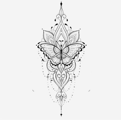 Lotus And Butterfly Tattoo, Mandala Tattoo Ideas For Women, Tattoo Ideas For Men Back, Minimalist Tattoo Back, Butterfly Leg Tattoo, Tattoo Ideas Female Finger, Finger Tattoo Minimalist, Ornamental Butterfly, Tattoo Ideas Flower