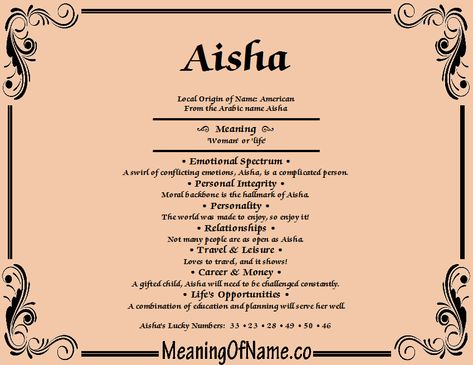 Meaning of name Aisha Black Baby Art, Personal Integrity, Arabic Names, Baby Names And Meanings, Female Names, Black Babies, Baby Art, Gifted Kids, Names With Meaning