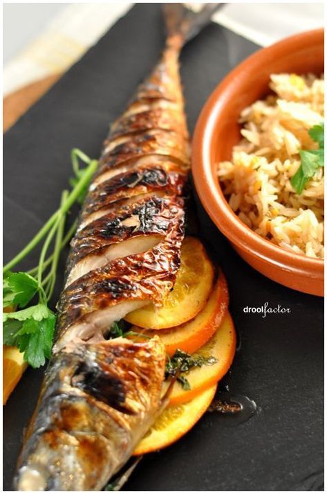 Grilled Mackerel with Orange & Parsley Whole Fish Recipes, Burger Steak, Grilled Mackerel, Steak Grill, Grilled Fish Recipes, Mackerel Recipes, Grill Chicken, Whole Fish, Fish Recipe