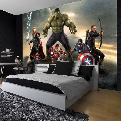 Marvel Bedroom Decor, Avengers Bedroom, Marvel Bedroom, Avengers Room, Spiderman Room, Kids Bed Design, Marvel Room, Small Game Rooms, Teenage Boy Room